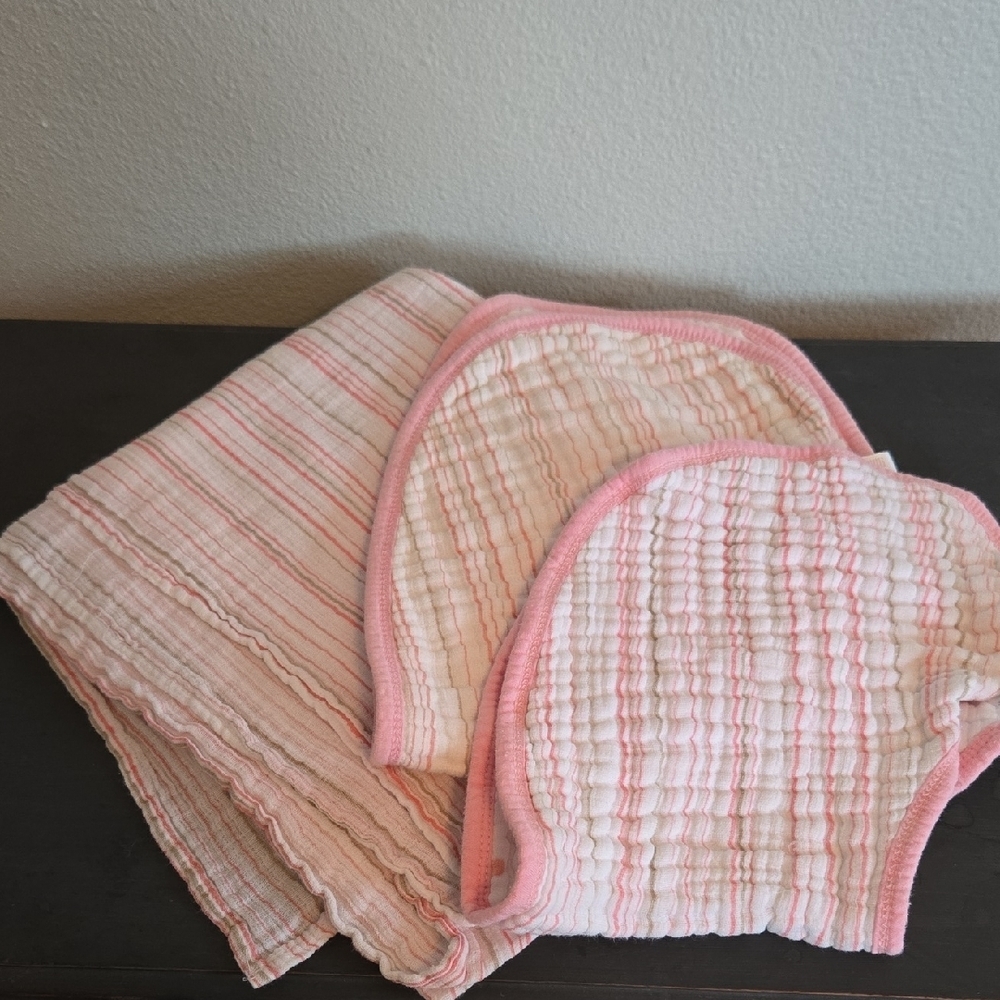 Aden + Anais | Pink Stripe Swaddle Blanket And Two Burp Bibs Set